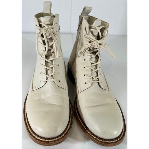 Vince Women’s Cabria Leather Combat Lace-up Boot In Off White, size 7.5 - Picture 4 of 12